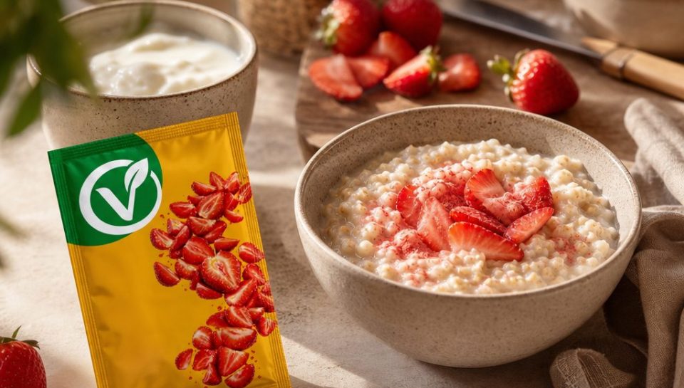 Yoğurt Ve Yulaf Lapası (Porridge) Kaselerine Pratik Meyve Tozu Takviyesi